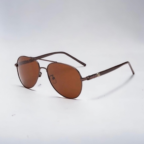 Mens Brown Metal Frame Aviator Sunglasses Polarized Lenses New - Picture 2 of 7
